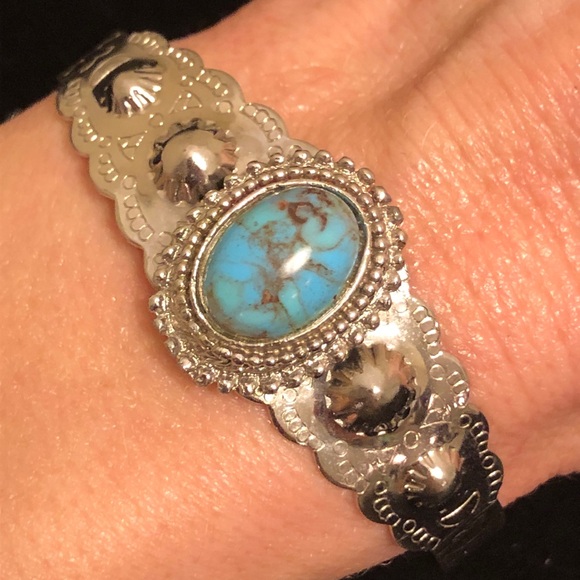 Faux Turquoise and Silver Tone Women's Cuff Bracelet - Picture 3 of 10